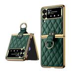 For Samsung Galaxy Z Flip3 5G Rhombic Leather Texture Ring Holder Phone Case(Green)