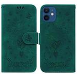 For iPhone 12 / 12 Pro Butterfly Rose Embossed Leather Phone Case(Green)