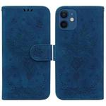 For iPhone 12 mini Butterfly Rose Embossed Leather Phone Case (Blue)