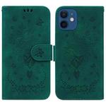 For iPhone 12 mini Butterfly Rose Embossed Leather Phone Case (Green)