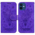 For iPhone 12 mini Butterfly Rose Embossed Leather Phone Case (Purple)