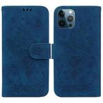 For iPhone 12 Pro Max Butterfly Rose Embossed Leather Phone Case(Blue)