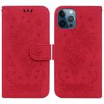 For iPhone 12 Pro Max Butterfly Rose Embossed Leather Phone Case(Red)