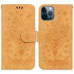 For iPhone 12 Pro Max Butterfly Rose Embossed Leather Phone Case(Yellow)