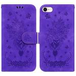 For iPhone SE 2022 / SE 2020 / 8 / 7 Butterfly Rose Embossed Leather Phone Case(Purple)