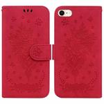 For iPhone SE 2022 / SE 2020 / 8 / 7 Butterfly Rose Embossed Leather Phone Case(Red)