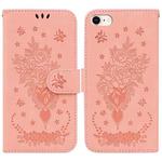 For iPhone SE 2022 / SE 2020 / 8 / 7 Butterfly Rose Embossed Leather Phone Case(Pink)