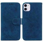 For iPhone 11 Butterfly Rose Embossed Leather Phone Case (Blue)