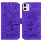 For iPhone 11 Butterfly Rose Embossed Leather Phone Case (Purple)