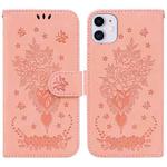 For iPhone 11 Butterfly Rose Embossed Leather Phone Case (Pink)