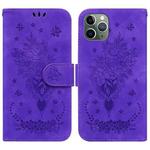 For iPhone 11 Pro Butterfly Rose Embossed Leather Phone Case (Purple)