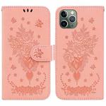 For iPhone 11 Pro Butterfly Rose Embossed Leather Phone Case (Pink)