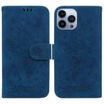 For iPhone 13 Pro Max Butterfly Rose Embossed Leather Phone Case (Blue)