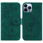 For iPhone 13 Pro Max Butterfly Rose Embossed Leather Phone Case (Green)