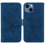 For iPhone 13 Butterfly Rose Embossed Leather Phone Case(Blue)