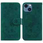 For iPhone 13 Butterfly Rose Embossed Leather Phone Case(Green)