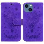 For iPhone 13 Butterfly Rose Embossed Leather Phone Case(Purple)