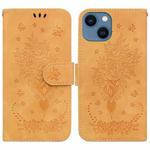 For iPhone 13 Butterfly Rose Embossed Leather Phone Case(Yellow)