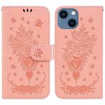 For iPhone 13 Butterfly Rose Embossed Leather Phone Case(Pink)