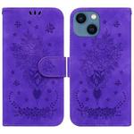 For iPhone 13 mini Butterfly Rose Embossed Leather Phone Case (Purple)