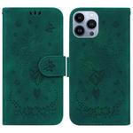 For iPhone 13 Pro Butterfly Rose Embossed Leather Phone Case (Green)