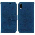 For iPhone X / XS Butterfly Rose Embossed Leather Phone Case(Blue)
