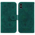 For iPhone X / XS Butterfly Rose Embossed Leather Phone Case(Green)