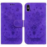 For iPhone X / XS Butterfly Rose Embossed Leather Phone Case(Purple)