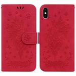 For iPhone X / XS Butterfly Rose Embossed Leather Phone Case(Red)