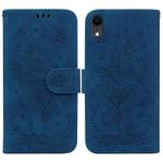 For iPhone XR Butterfly Rose Embossed Leather Phone Case(Blue)