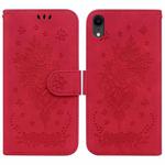 For iPhone XR Butterfly Rose Embossed Leather Phone Case(Red)