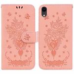For iPhone XR Butterfly Rose Embossed Leather Phone Case(Pink)