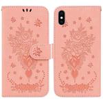 For iPhone XS Max Butterfly Rose Embossed Leather Phone Case(Pink)