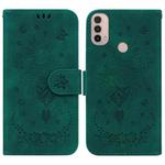 For Motorola Moto E20 / E30 / E40 Butterfly Rose Embossed Leather Phone Case(Green)