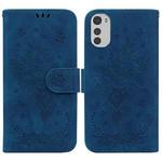 For Motorola Moto E32 Butterfly Rose Embossed Leather Phone Case(Blue)