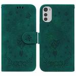 For Motorola Moto E32 Butterfly Rose Embossed Leather Phone Case(Green)