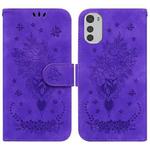 For Motorola Moto E32 Butterfly Rose Embossed Leather Phone Case(Purple)