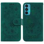 For Motorola Edge 20 Butterfly Rose Embossed Leather Phone Case(Green)