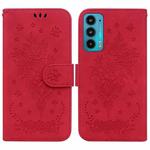 For Motorola Edge 20 Butterfly Rose Embossed Leather Phone Case(Red)