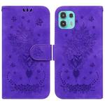 For Motorola Edge 20 Lite Butterfly Rose Embossed Leather Phone Case(Purple)