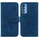 For Motorola Edge 20 Pro Butterfly Rose Embossed Leather Phone Case(Blue)