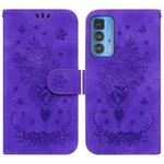 For Motorola Edge 20 Pro Butterfly Rose Embossed Leather Phone Case(Purple)