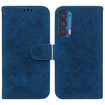 For Motorola Edge 2021 Butterfly Rose Embossed Leather Phone Case(Blue)