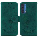 For Motorola Edge 2021 Butterfly Rose Embossed Leather Phone Case(Green)