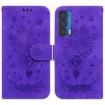 For Motorola Edge 2021 Butterfly Rose Embossed Leather Phone Case(Purple)