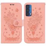 For Motorola Edge 2021 Butterfly Rose Embossed Leather Phone Case(Pink)