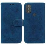 For Motorola Moto G Power 2022 Butterfly Rose Embossed Leather Phone Case(Blue)