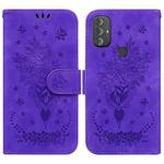 For Motorola Moto G Power 2022 Butterfly Rose Embossed Leather Phone Case(Purple)