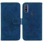 For Motorola Moto G Pure Butterfly Rose Embossed Leather Phone Case(Blue)