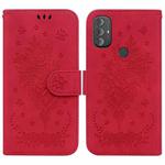 For Motorola Moto G Pure Butterfly Rose Embossed Leather Phone Case(Red)